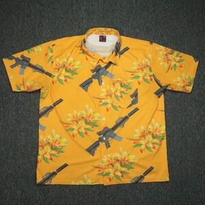 OAF Nation Shirt Mens 3XL Yellow Gold‎ Floral Short Sleeve Button